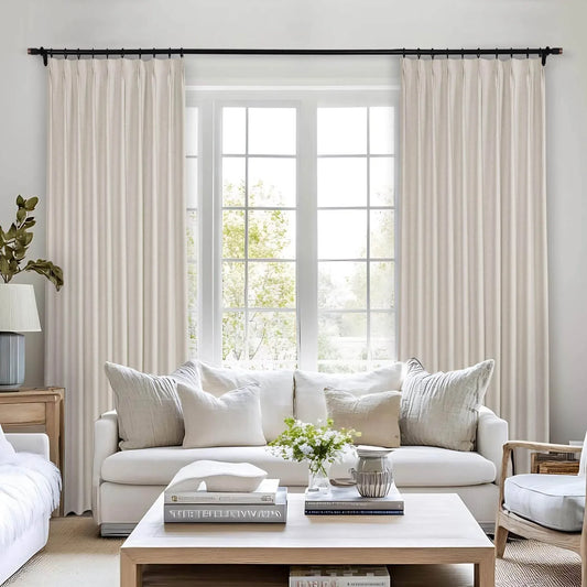 Frank Heavyweight Linen Blend Blackout Curtains - Thermal Insulated, Room Darkening, Pinch Pleat Drapes - Cololeaf -- #01 Ivory White