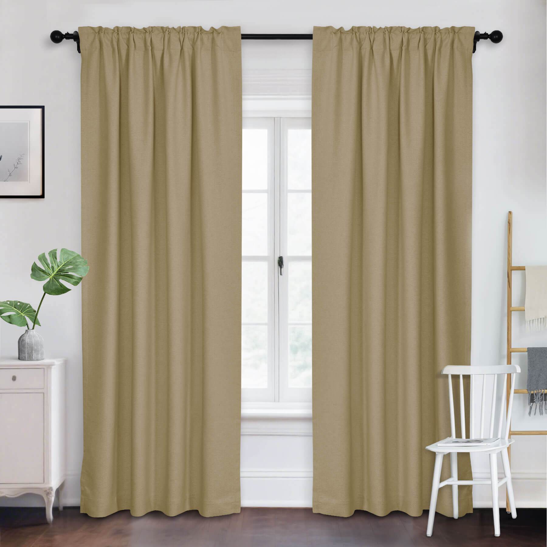 Frank Room Darkening Linen Blend Curtains Heavy Weight Thermal Blackout Drapes Back Tab & Rod Pocket - Cololeaf -- #07 Sand Beige