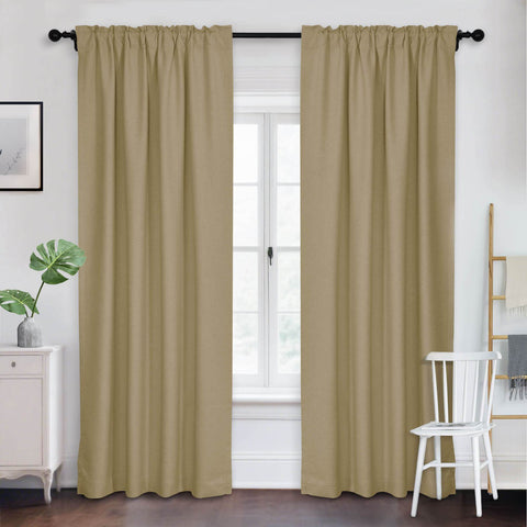 Frank Room Darkening Linen Blend Curtains Heavy Weight Thermal Blackout Drapes Back Tab & Rod Pocket - Cololeaf -- #07 Sand Beige