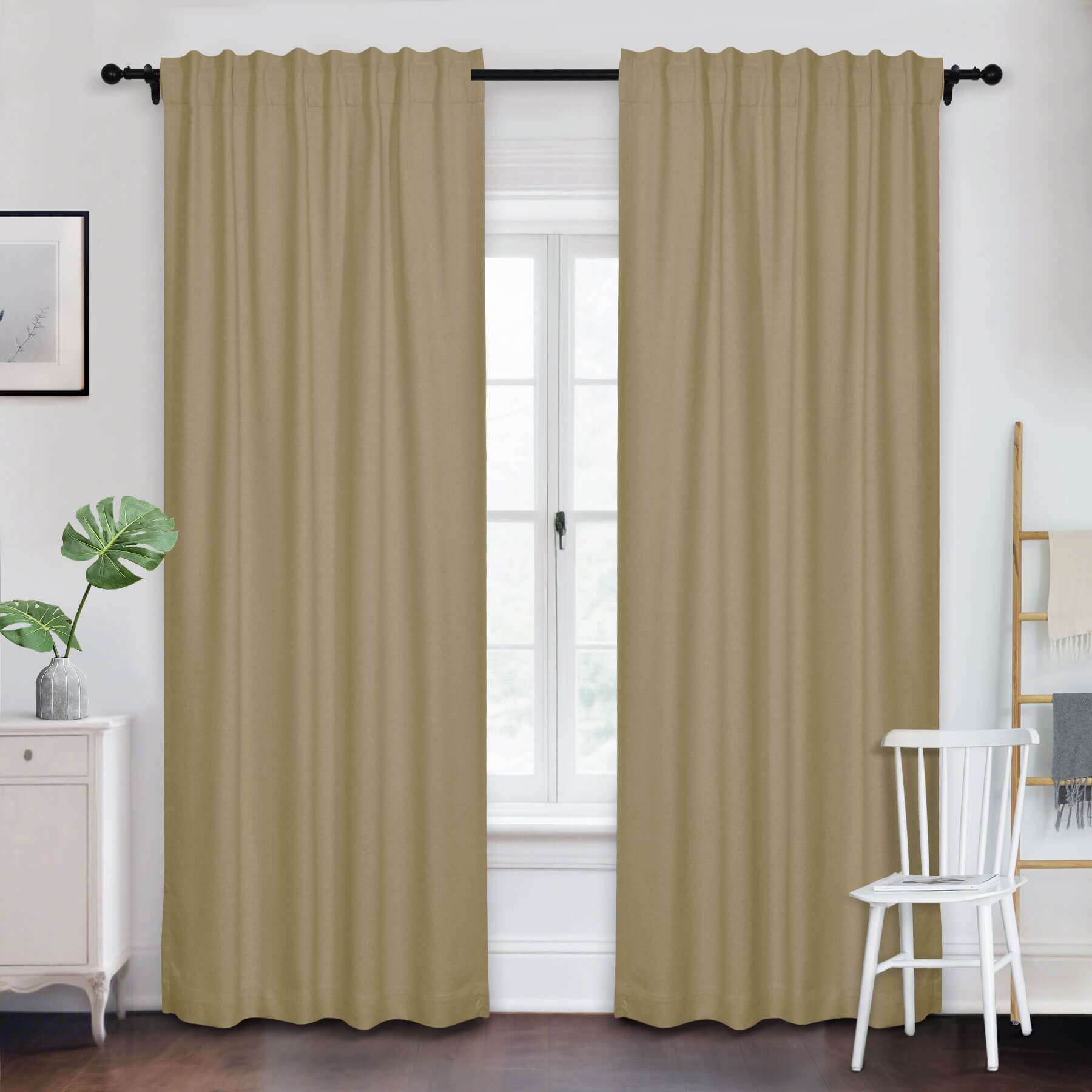 Frank Room Darkening Linen Blend Curtains Heavy Weight Thermal Blackout Drapes Back Tab & Rod Pocket - Cololeaf -- #07 Sand Beige
