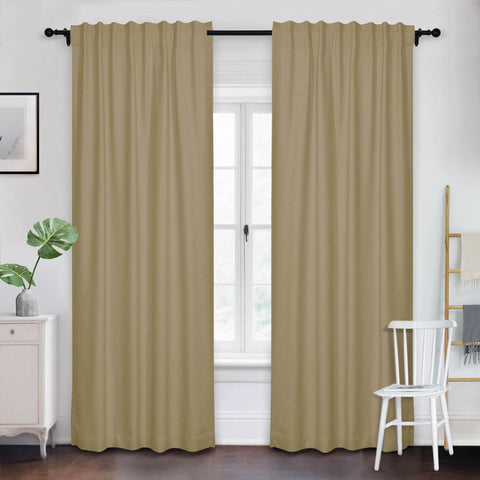 Frank Room Darkening Linen Blend Curtains Heavy Weight Thermal Blackout Drapes Back Tab & Rod Pocket - Cololeaf -- #07 Sand Beige