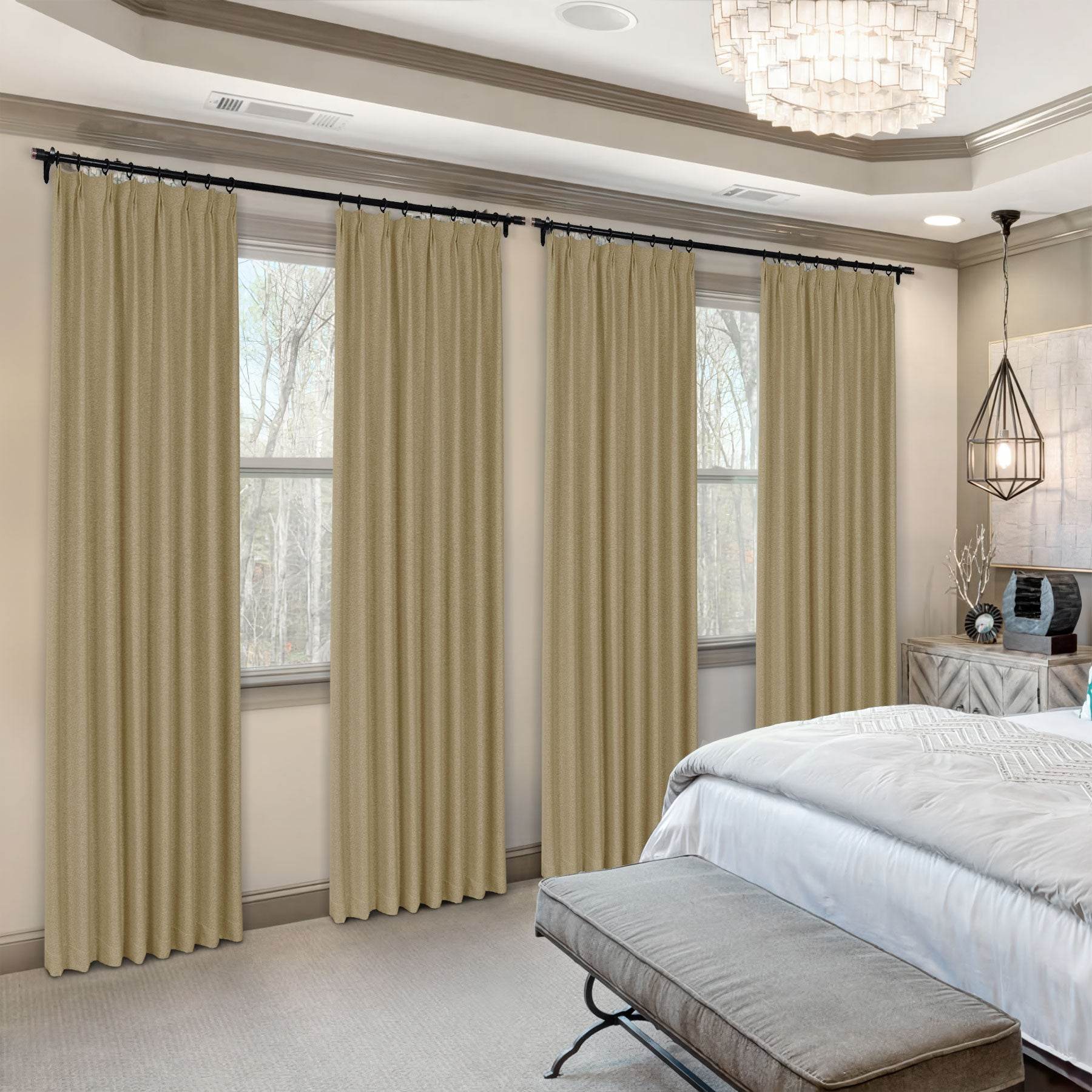 Frank Heavyweight Linen Blend Blackout Curtains - Thermal Insulated, Room Darkening, Pinch Pleat Drapes - Cololeaf
