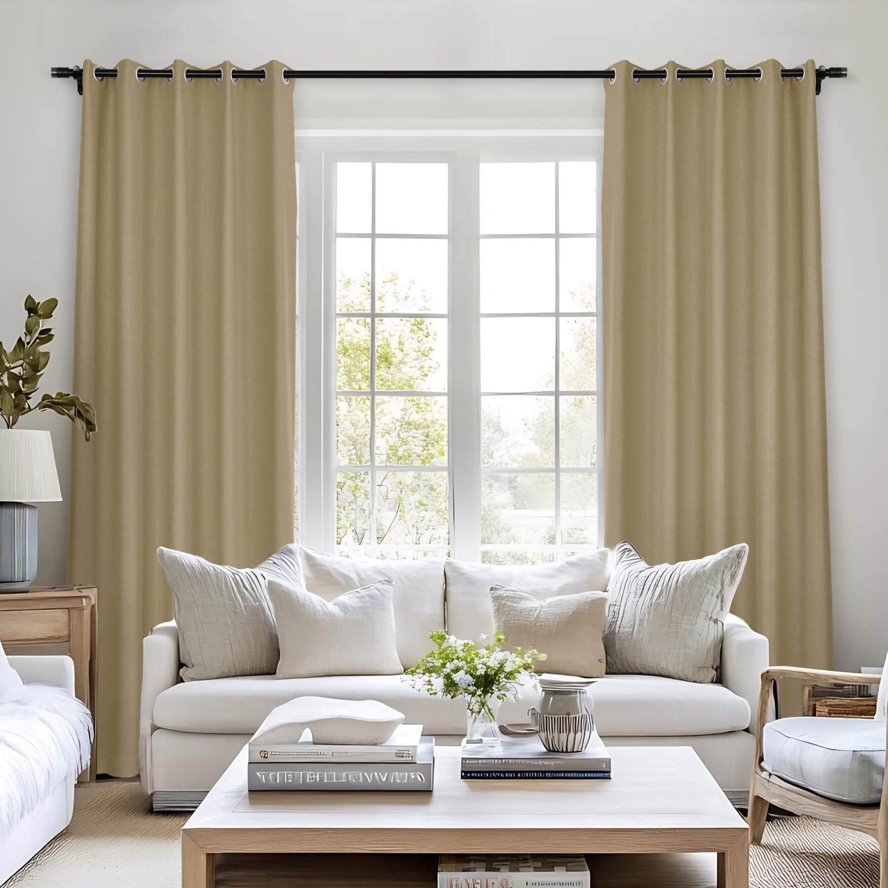 Frank Room Darkening Linen Blend Curtains Heavy Weight Thermal Blackout Drapes Grommet - Cololeaf -- #01 Ivory White