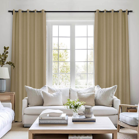 Frank Room Darkening Linen Blend Curtains Heavy Weight Thermal Blackout Drapes Grommet - Cololeaf -- #01 Ivory White