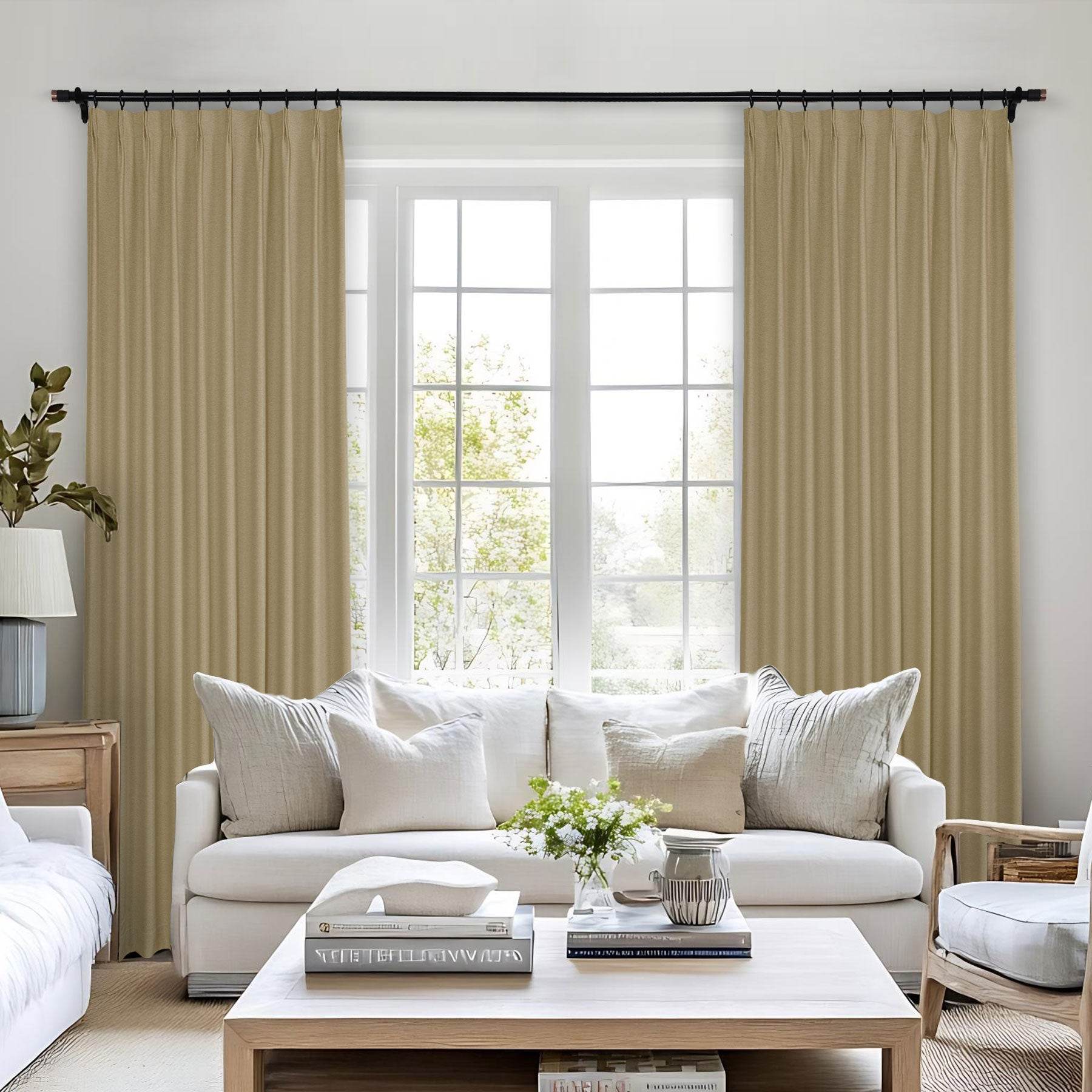 Frank Heavyweight Linen Blend Blackout Curtains - Thermal Insulated, Room Darkening, Pinch Pleat Drapes - Cololeaf