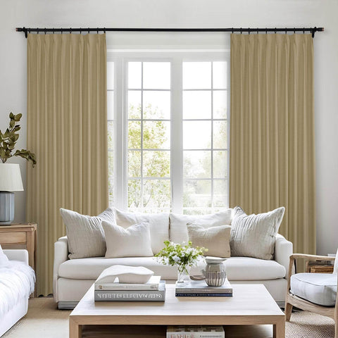 Frank Heavyweight Linen Blend Blackout Curtains - Thermal Insulated, Room Darkening, Pinch Pleat Drapes - Cololeaf