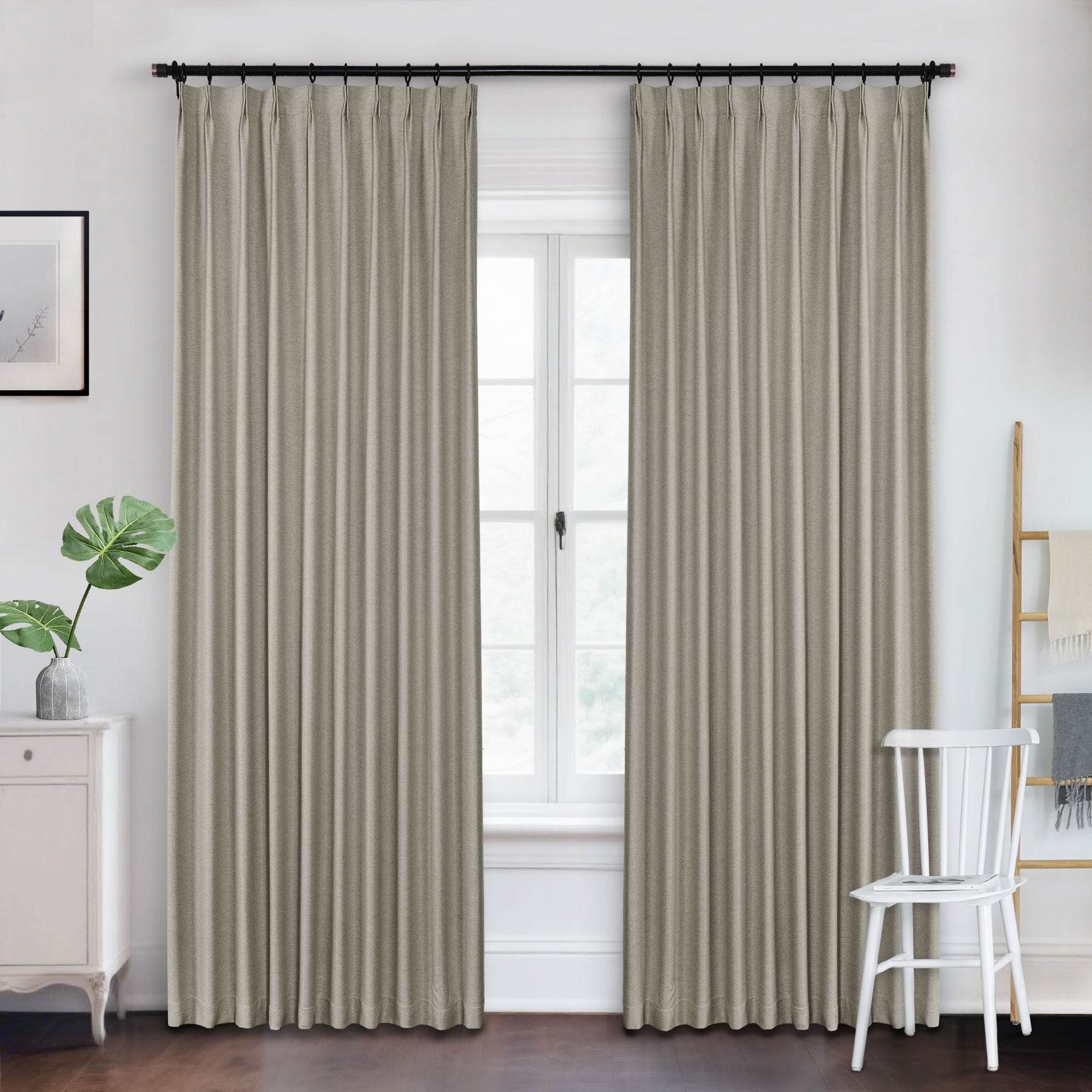 Frank Heavyweight Linen Blend Blackout Curtains - Thermal Insulated, Room Darkening, Pinch Pleat Drapes - Cololeaf