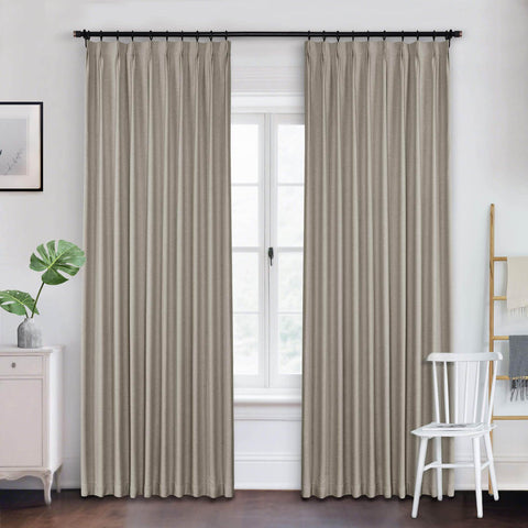 Frank Heavyweight Linen Blend Blackout Curtains - Thermal Insulated, Room Darkening, Pinch Pleat Drapes - Cololeaf -- #01 Ivory White