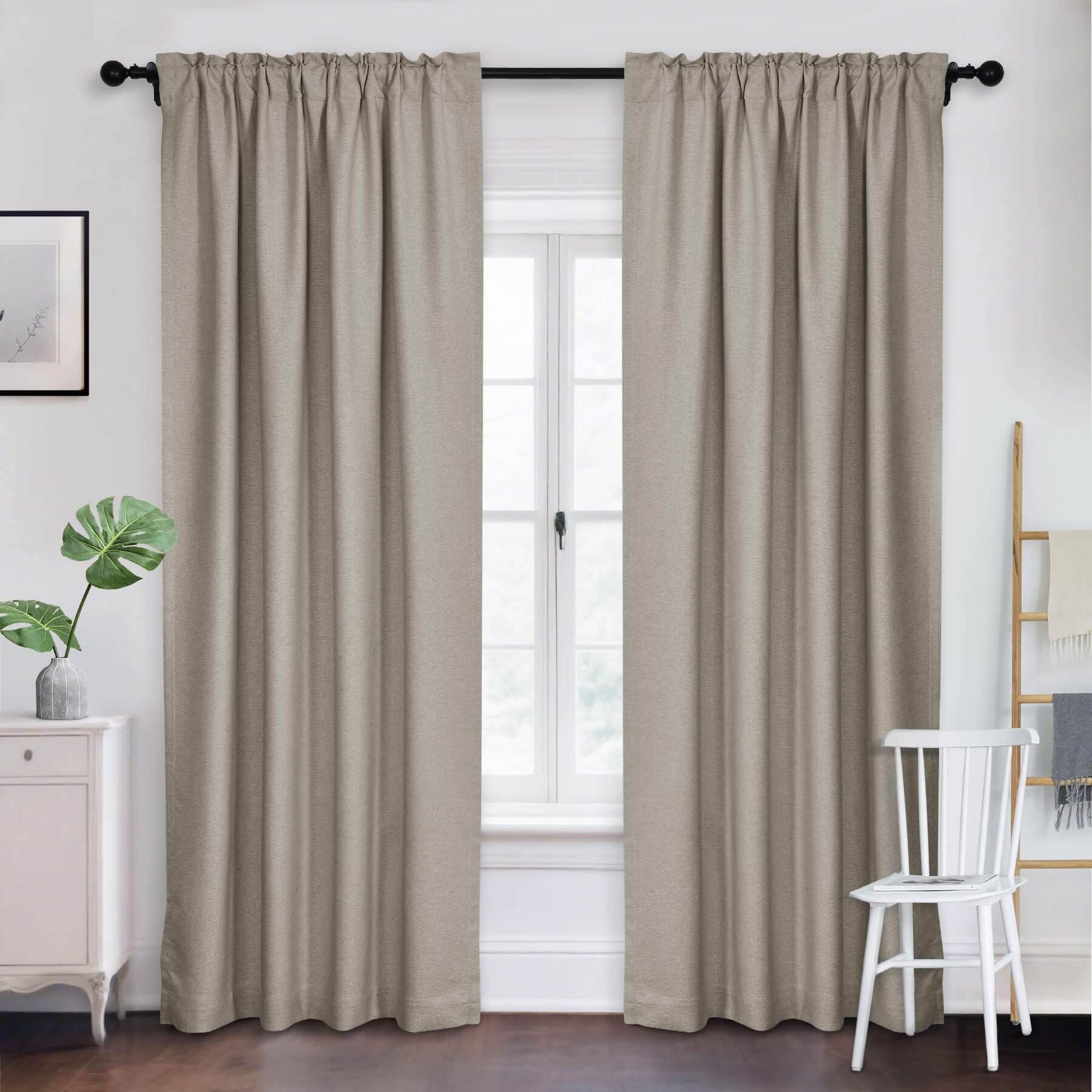 Frank Room Darkening Linen Blend Curtains Heavy Weight Thermal Blackout Drapes Back Tab & Rod Pocket - Cololeaf -- #07 Sand Beige