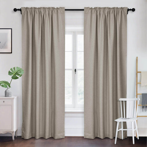 Frank Room Darkening Linen Blend Curtains Heavy Weight Thermal Blackout Drapes Back Tab & Rod Pocket - Cololeaf -- #07 Sand Beige