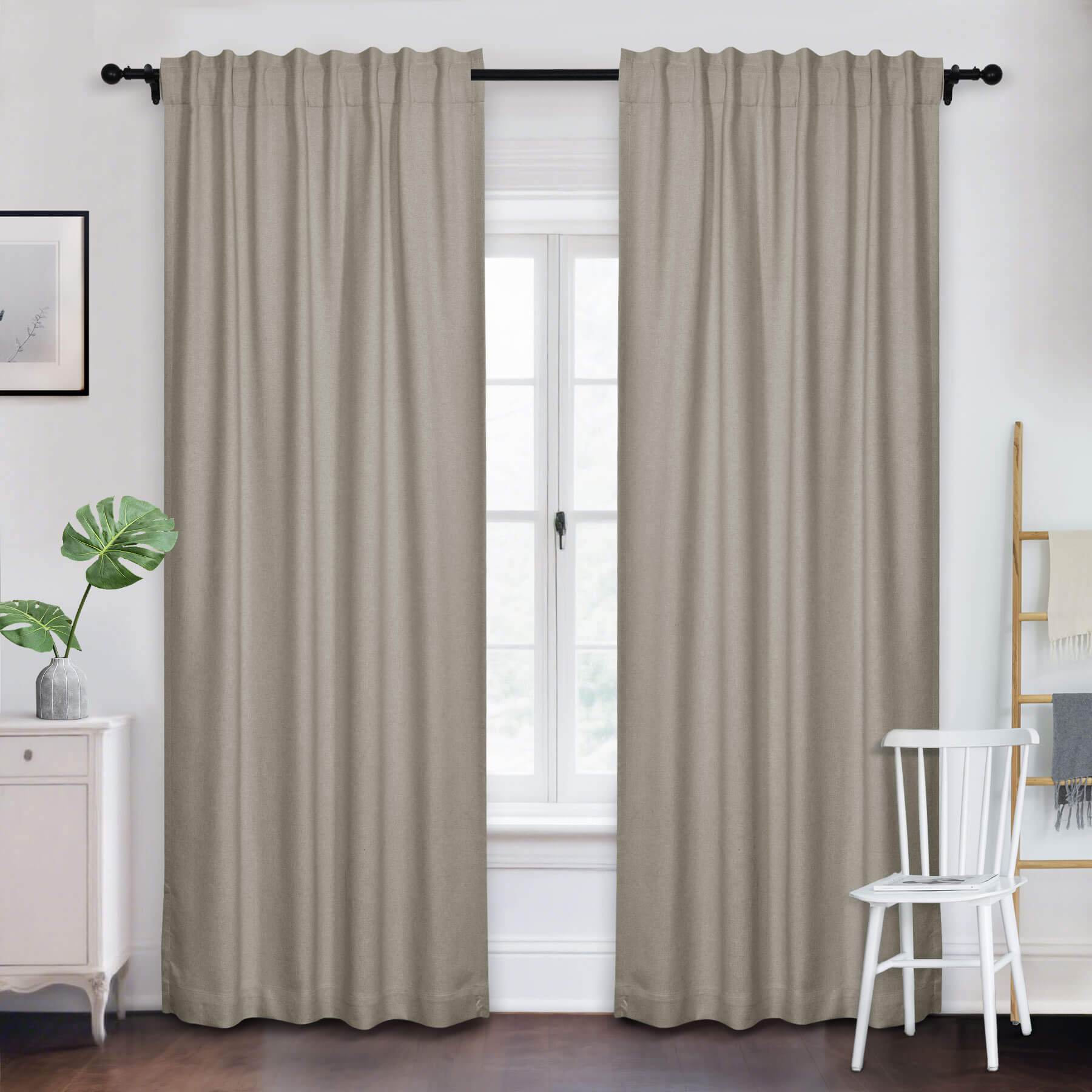 Frank Room Darkening Linen Blend Curtains Heavy Weight Thermal Blackout Drapes Back Tab & Rod Pocket - Cololeaf -- #07 Sand Beige
