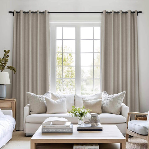 Frank Room Darkening Linen Blend Curtains Heavy Weight Thermal Blackout Drapes Grommet - Cololeaf -- #01 Ivory White