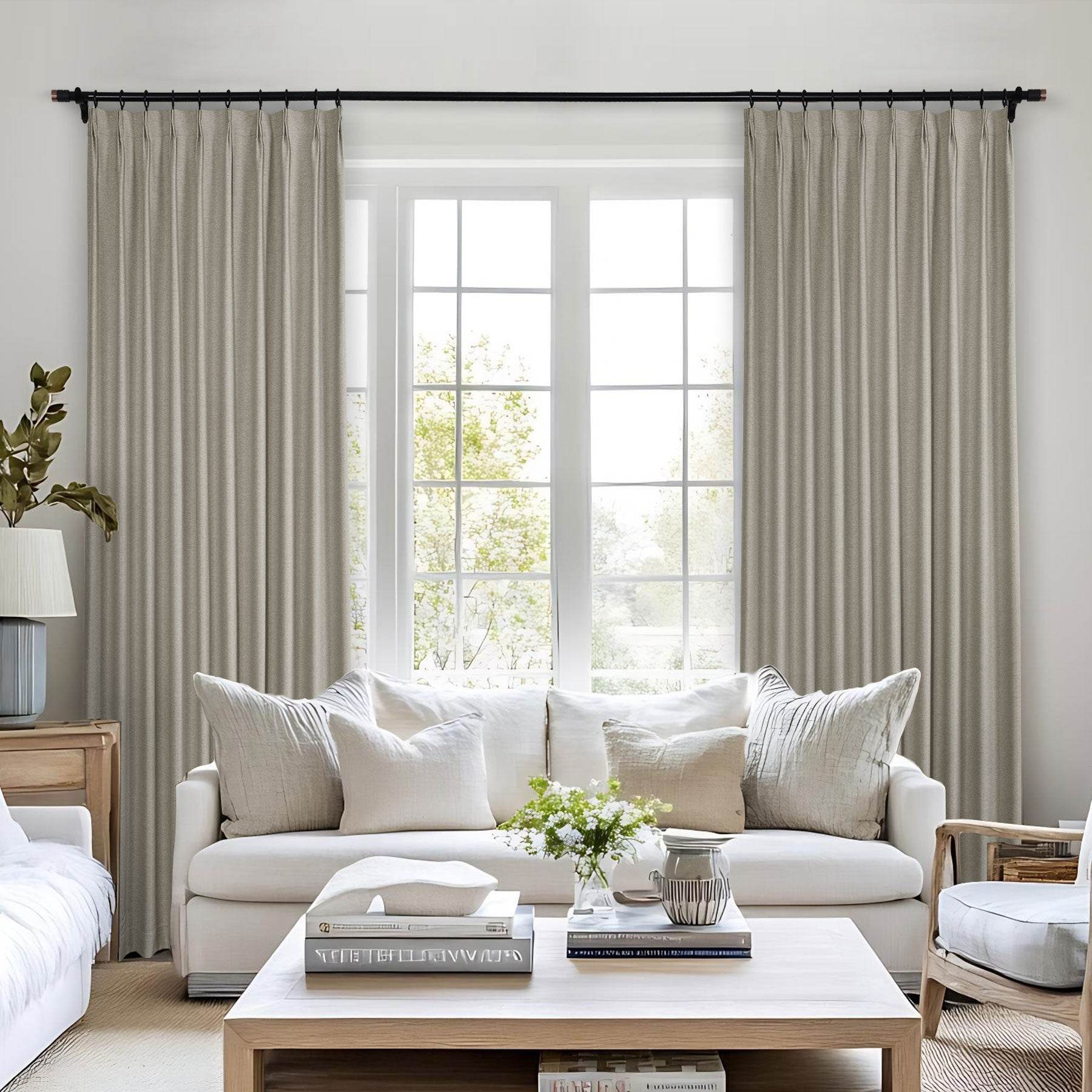 Frank Heavyweight Linen Blend Blackout Curtains - Thermal Insulated, Room Darkening, Pinch Pleat Drapes - Cololeaf