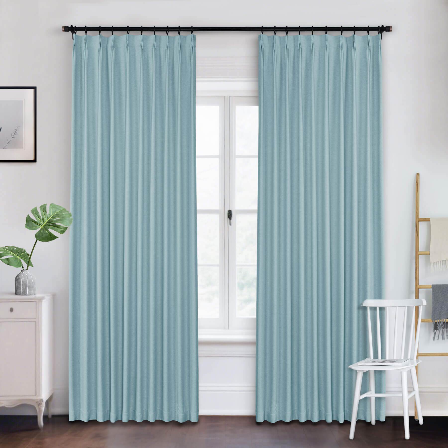 Frank Heavyweight Linen Blend Blackout Curtains - Thermal Insulated, Room Darkening, Pinch Pleat Drapes - Cololeaf -- #01 Ivory White