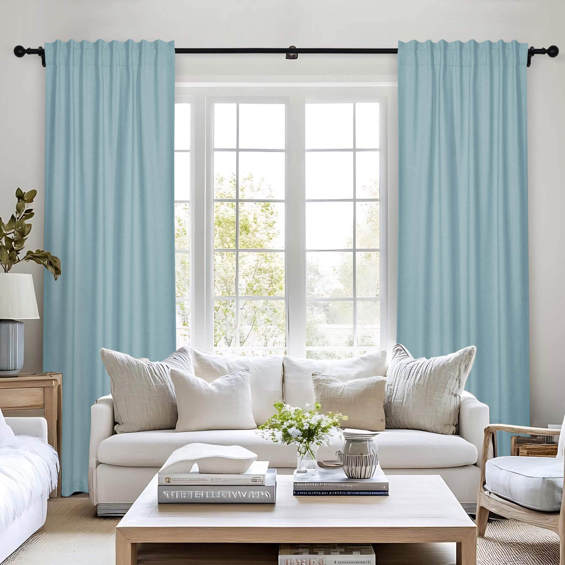 Frank Room Darkening Linen Blend Curtains Heavy Weight Thermal Blackout Drapes Back Tab & Rod Pocket - Cololeaf -- #07 Sand Beige