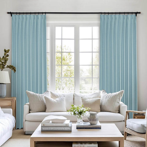Frank Heavyweight Linen Blend Blackout Curtains - Thermal Insulated, Room Darkening, Pinch Pleat Drapes - Cololeaf