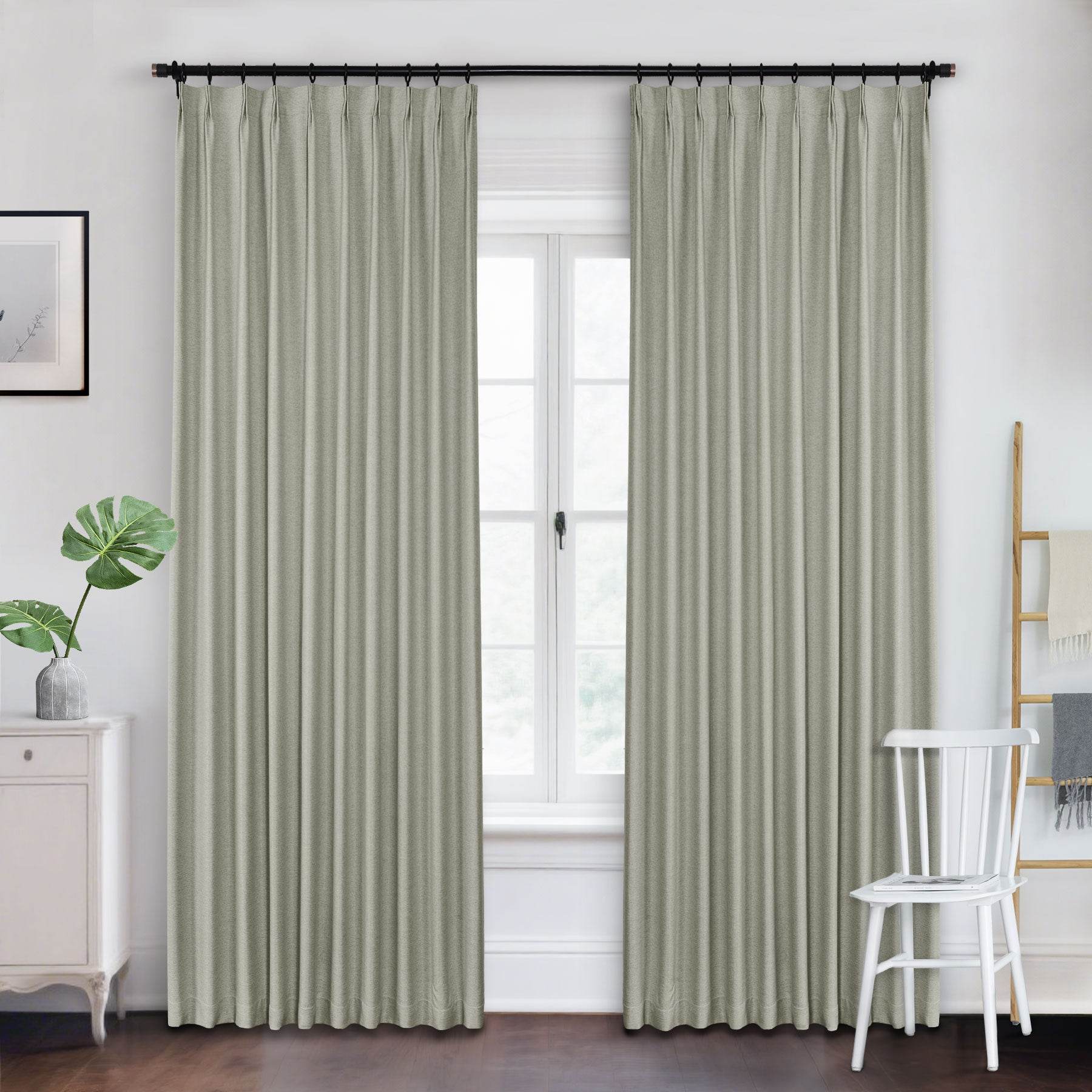 Frank Heavyweight Linen Blend Blackout Curtains - Thermal Insulated, Room Darkening, Pinch Pleat Drapes - Cololeaf