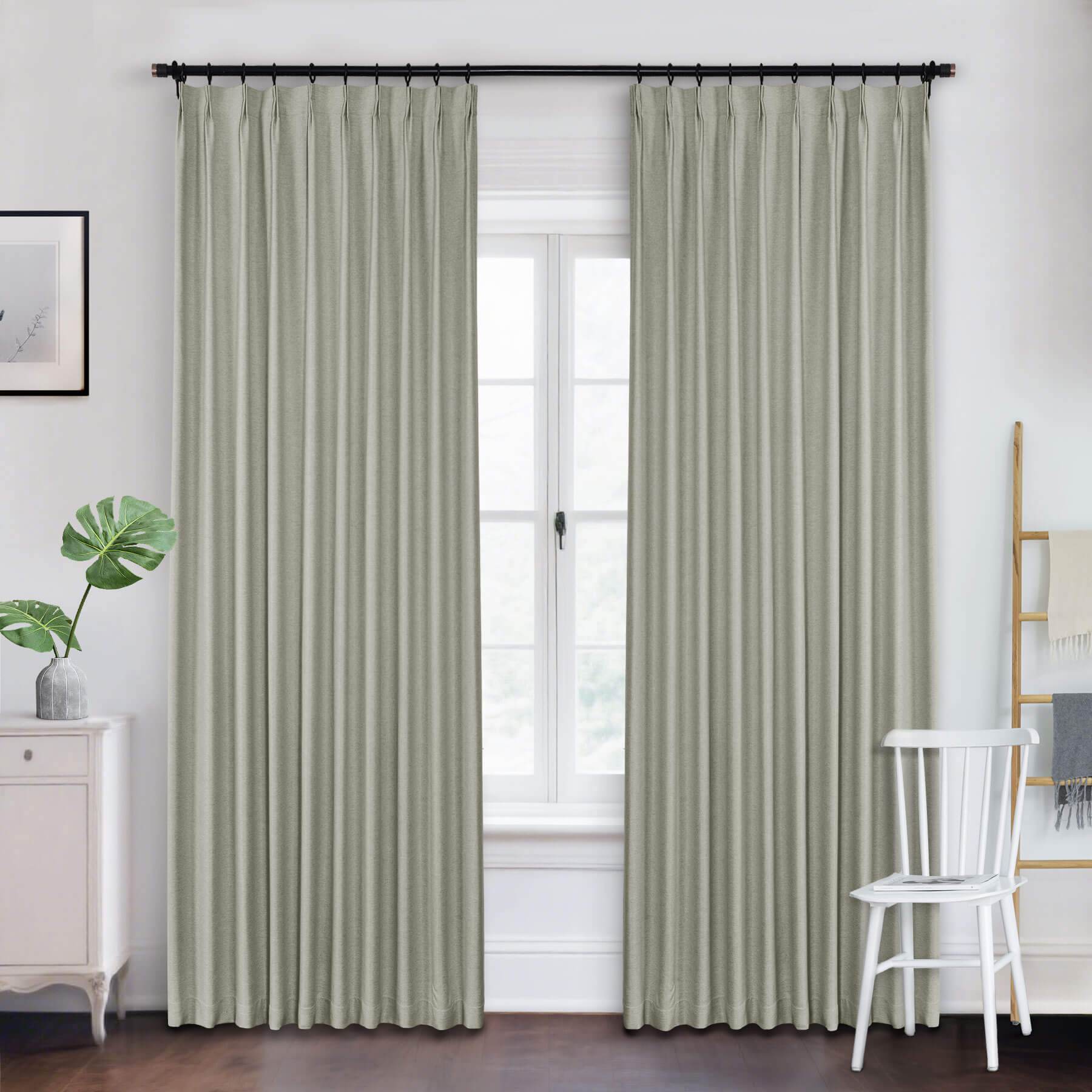 Frank Heavyweight Linen Blend Blackout Curtains - Thermal Insulated, Room Darkening, Pinch Pleat Drapes - Cololeaf -- #01 Ivory White