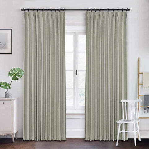 Frank Heavyweight Linen Blend Blackout Curtains - Thermal Insulated, Room Darkening, Pinch Pleat Drapes - Cololeaf -- #01 Ivory White