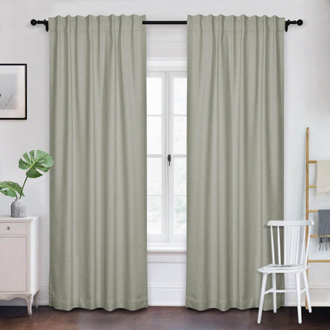 Frank Room Darkening Linen Blend Curtains Heavy Weight Thermal Blackout Drapes Back Tab & Rod Pocket - Cololeaf -- #07 Sand Beige