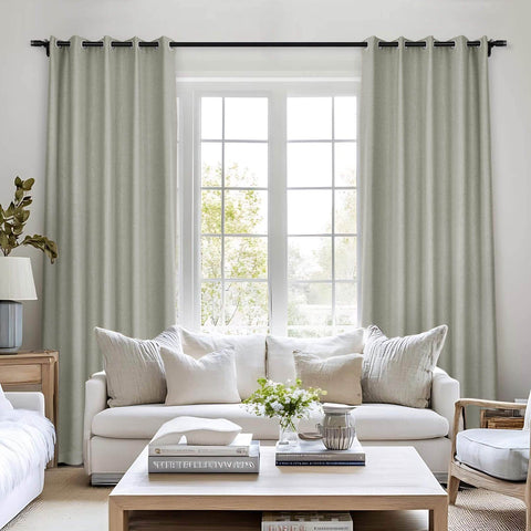 Frank Room Darkening Linen Blend Curtains Heavy Weight Thermal Blackout Drapes Grommet - Cololeaf -- #01 Ivory White