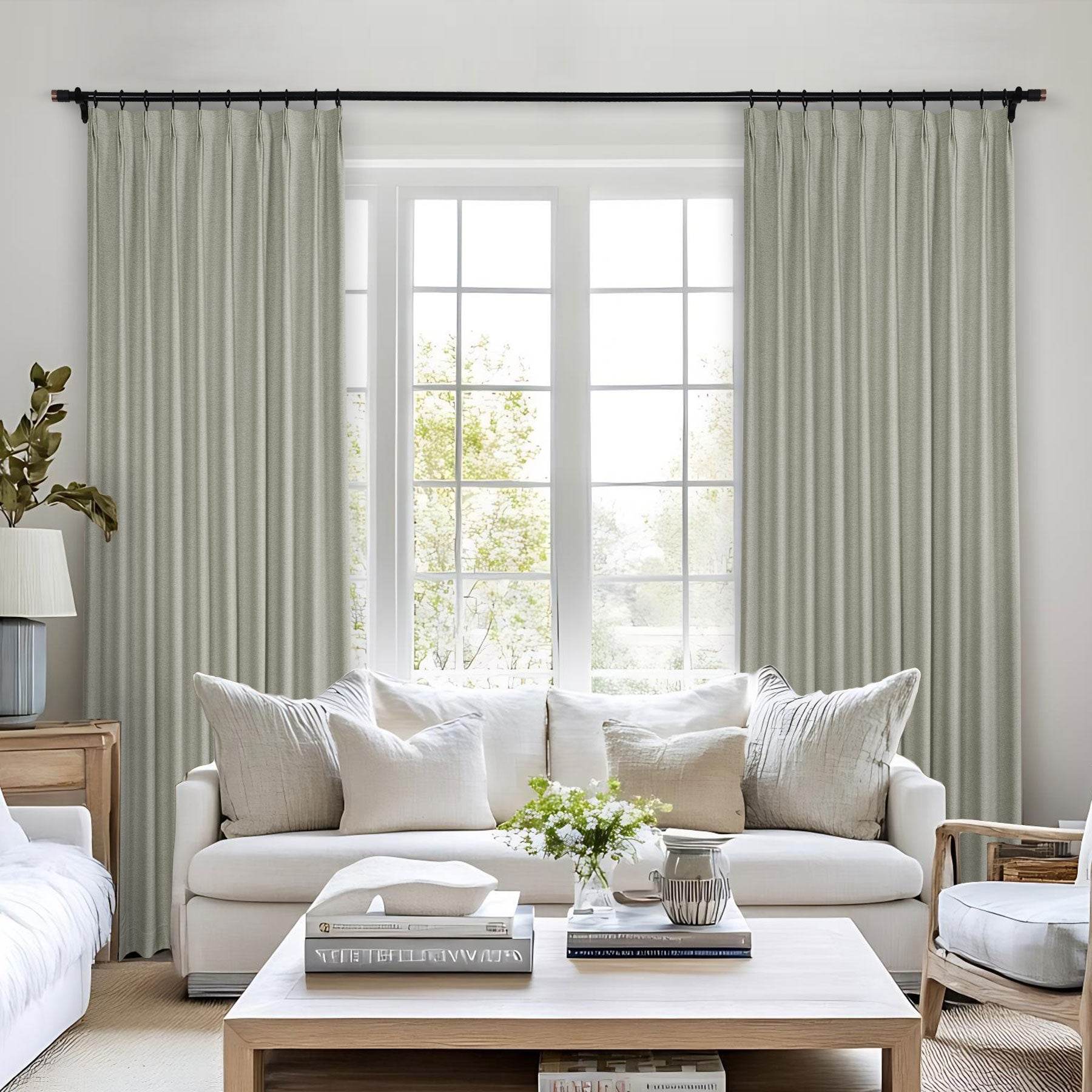 Frank Heavyweight Linen Blend Blackout Curtains - Thermal Insulated, Room Darkening, Pinch Pleat Drapes - Cololeaf