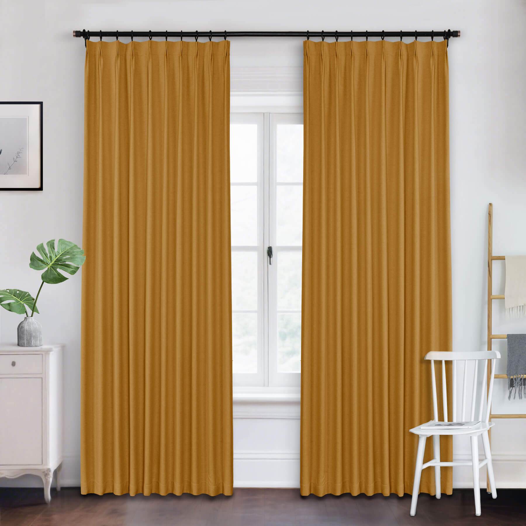Frank Heavyweight Linen Blend Blackout Curtains - Thermal Insulated, Room Darkening, Pinch Pleat Drapes - Cololeaf -- #01 Ivory White