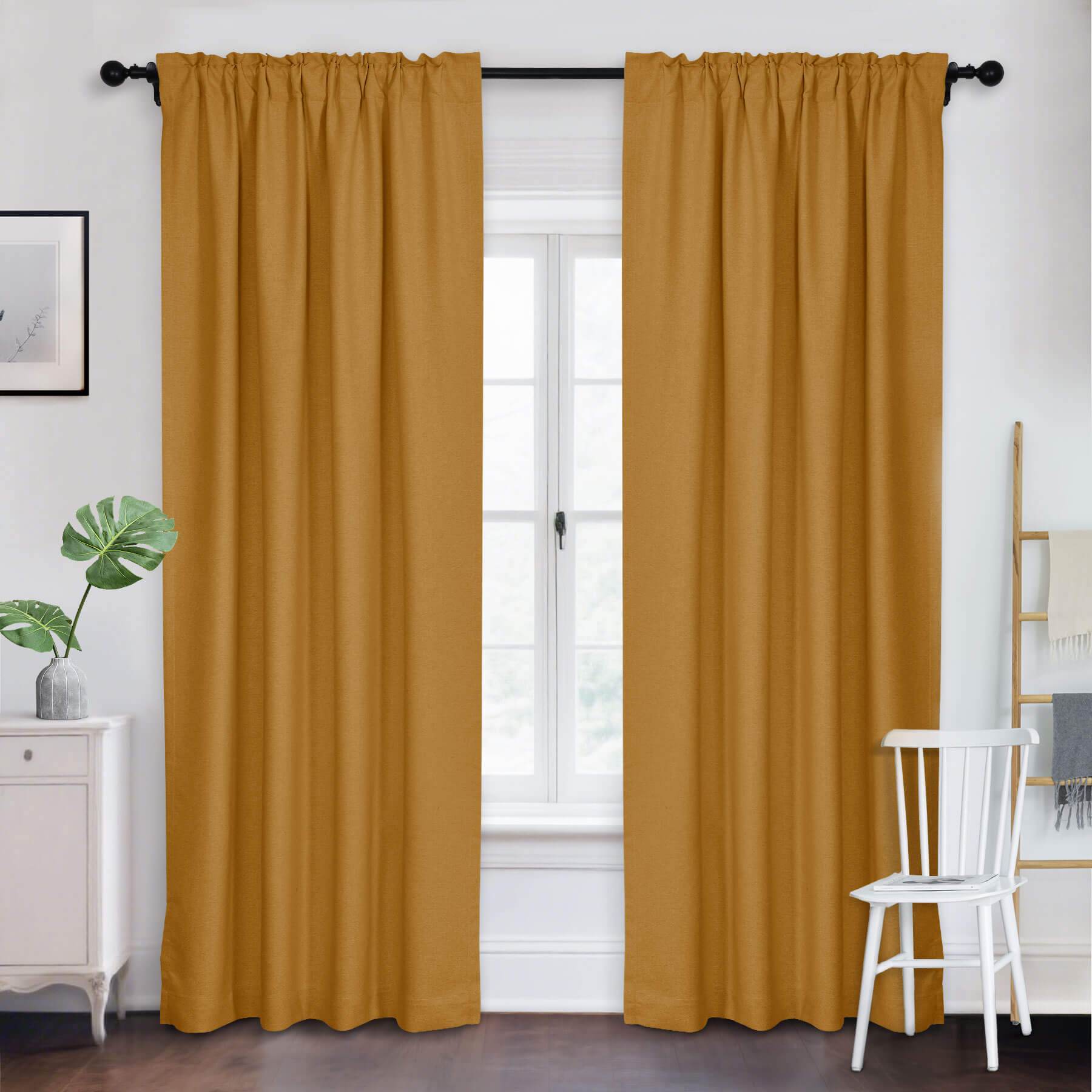 Frank Room Darkening Linen Blend Curtains Heavy Weight Thermal Blackout Drapes Back Tab & Rod Pocket - Cololeaf -- #07 Sand Beige