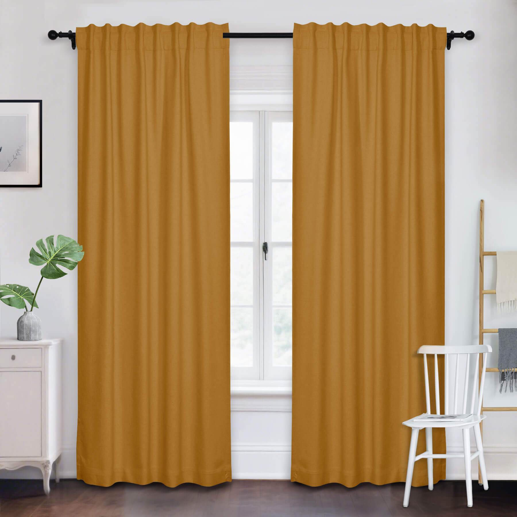 Frank Room Darkening Linen Blend Curtains Heavy Weight Thermal Blackout Drapes Back Tab & Rod Pocket - Cololeaf -- #07 Sand Beige