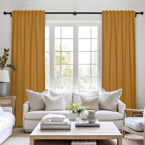 Frank Room Darkening Linen Blend Curtains Heavy Weight Thermal Blackout Drapes Back Tab & Rod Pocket - Cololeaf -- #07 Sand Beige