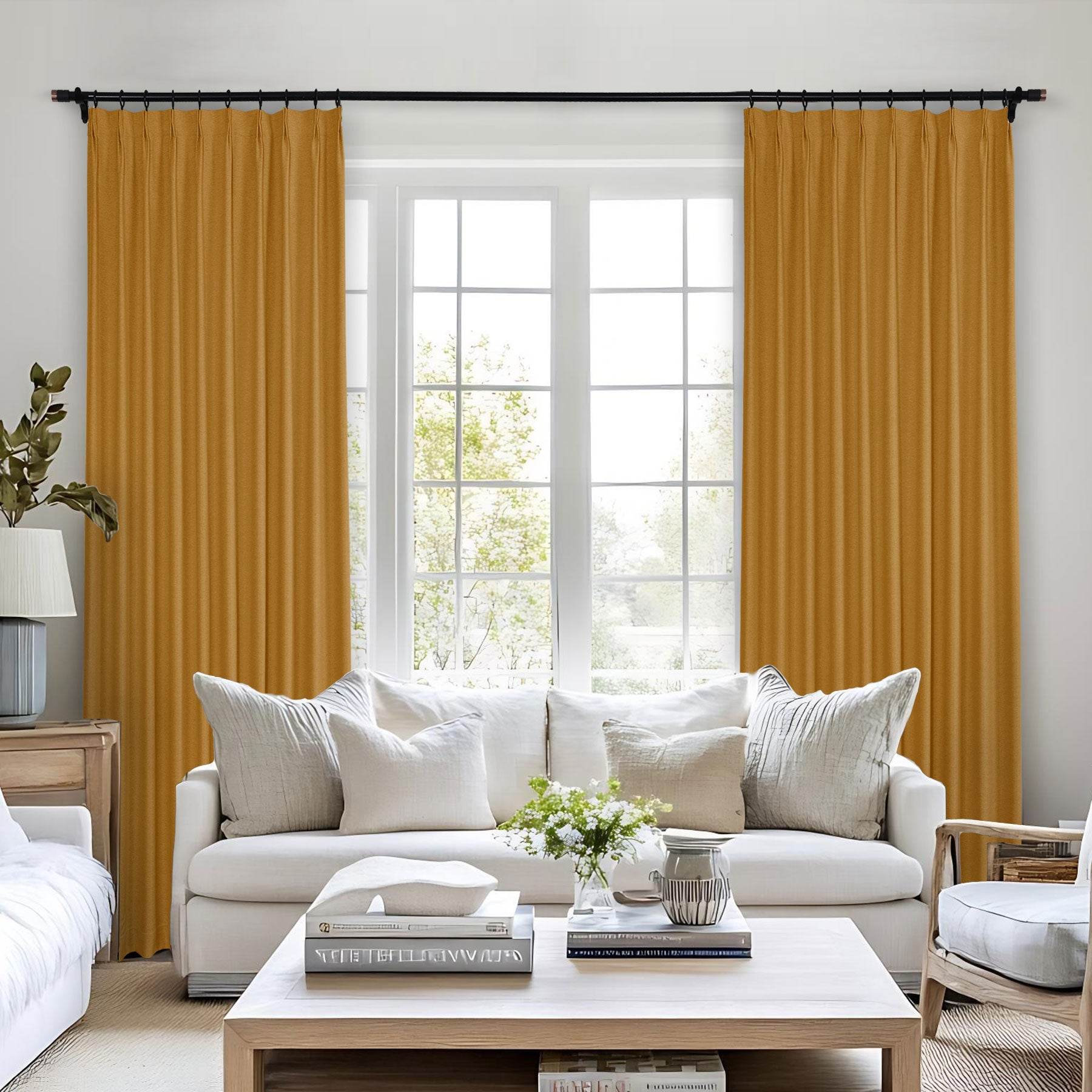 Frank Heavyweight Linen Blend Blackout Curtains - Thermal Insulated, Room Darkening, Pinch Pleat Drapes - Cololeaf