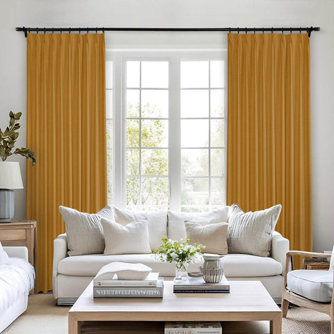 Frank Heavyweight Linen Blend Blackout Curtains - Thermal Insulated, Room Darkening, Pinch Pleat Drapes - Cololeaf