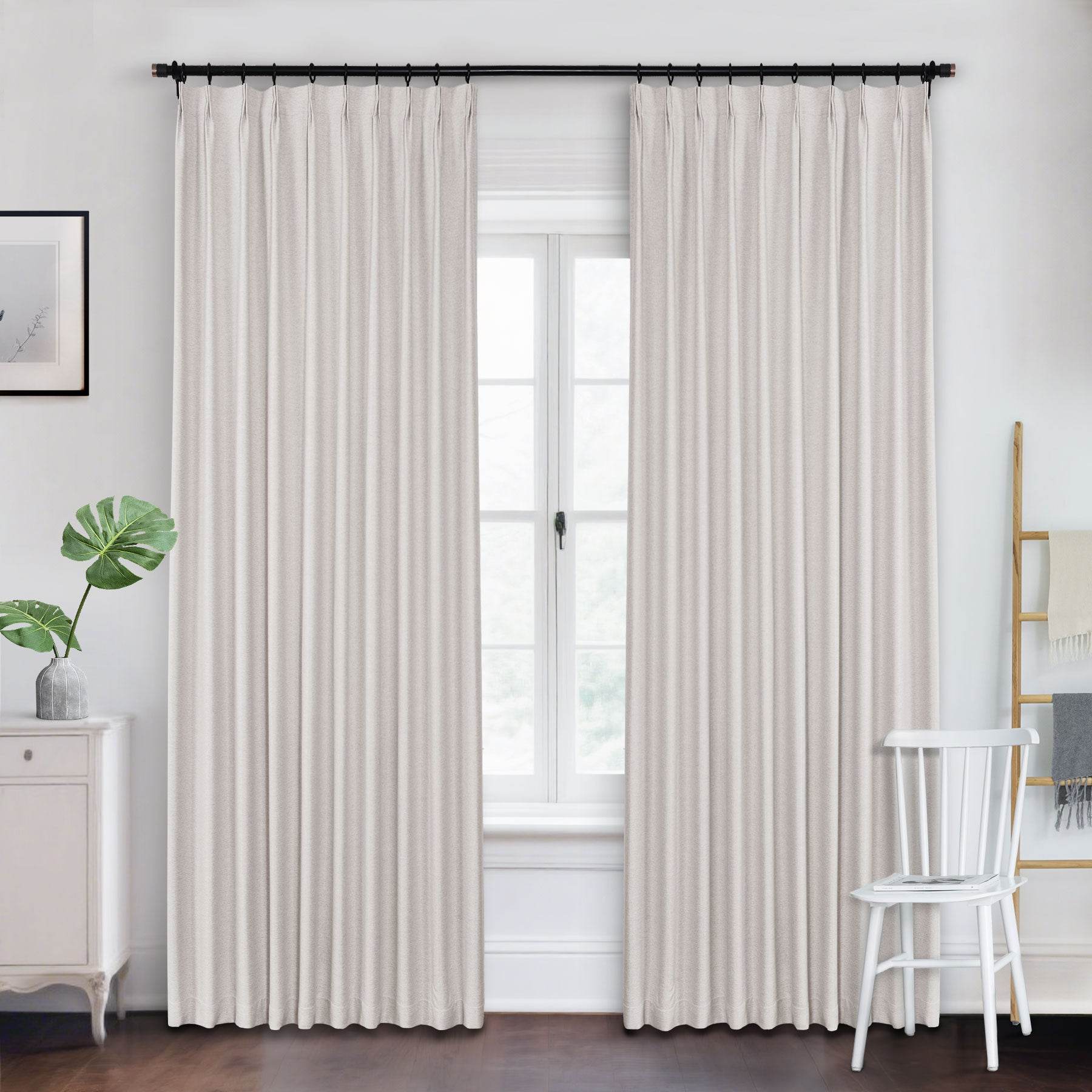 Frank Heavyweight Linen Blend Blackout Curtains - Thermal Insulated, Room Darkening, Pinch Pleat Drapes - Cololeaf