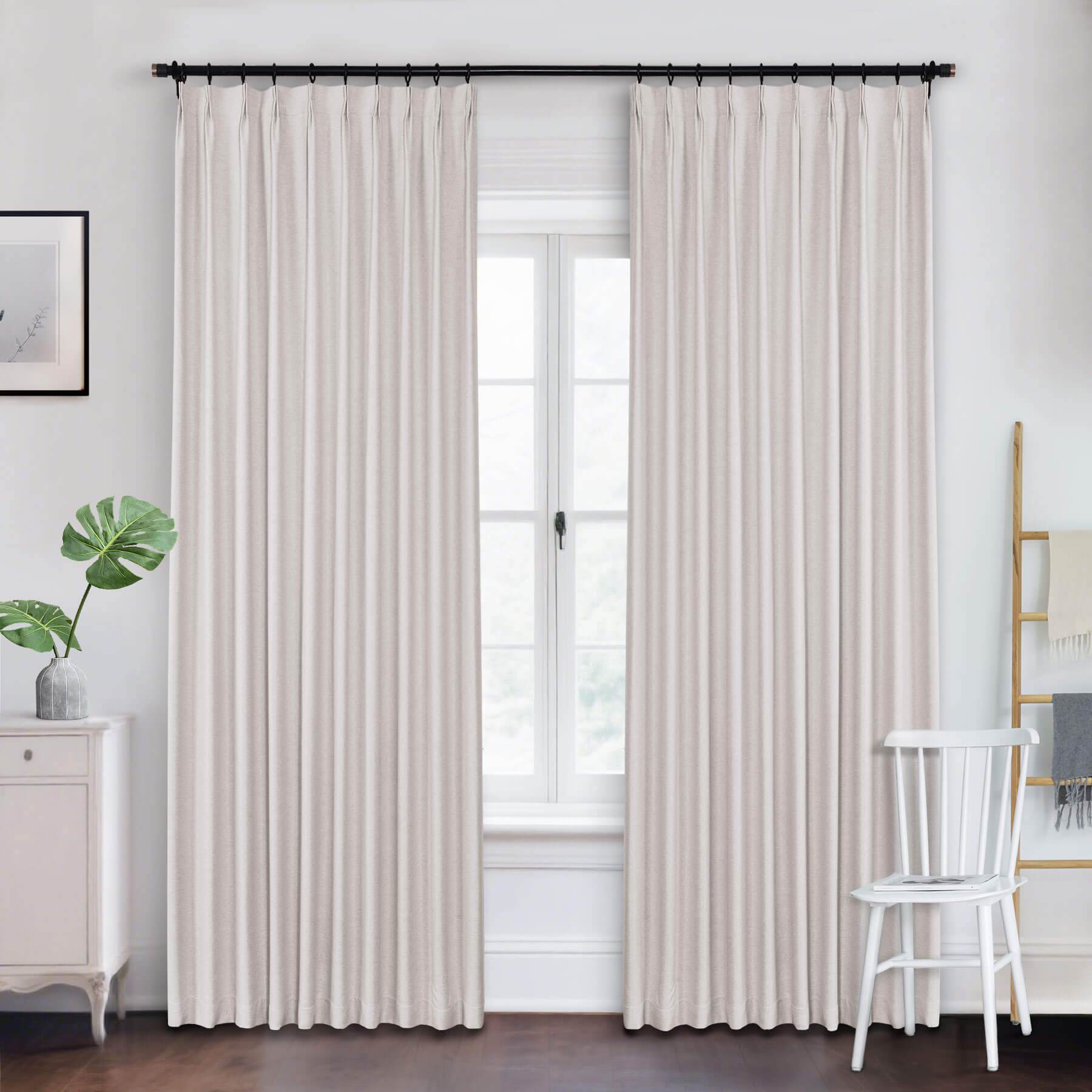 Frank Heavyweight Linen Blend Blackout Curtains - Thermal Insulated, Room Darkening, Pinch Pleat Drapes - Cololeaf -- #01 Ivory White