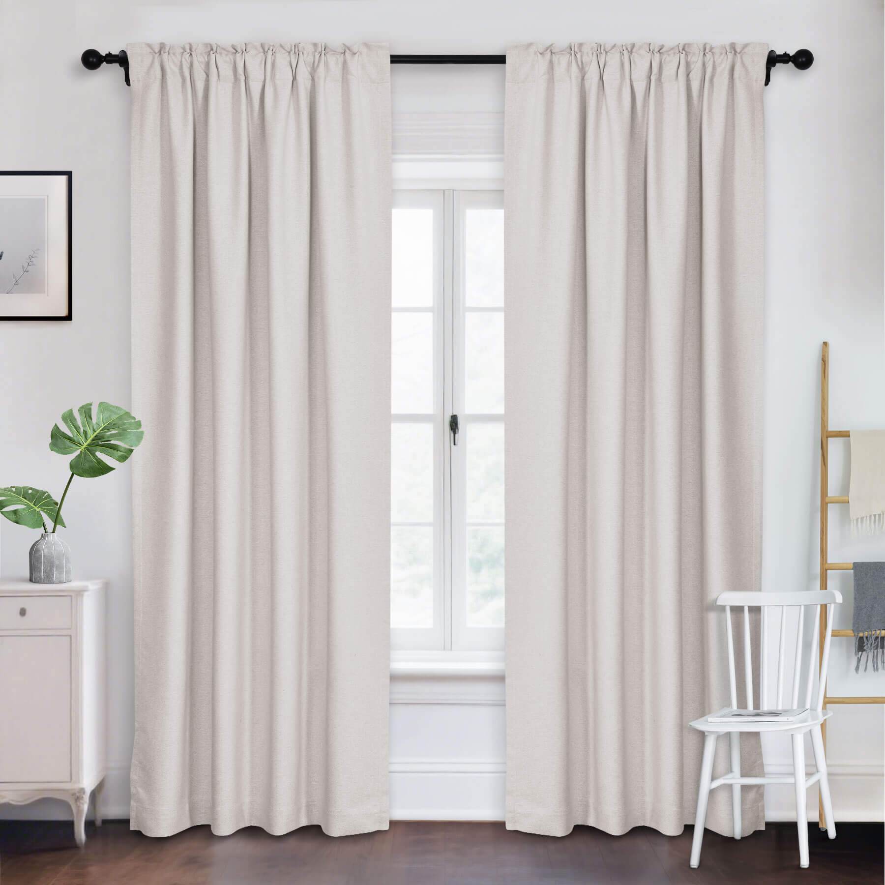 Frank Room Darkening Linen Blend Curtains Heavy Weight Thermal Blackout Drapes Back Tab & Rod Pocket - Cololeaf -- #07 Sand Beige