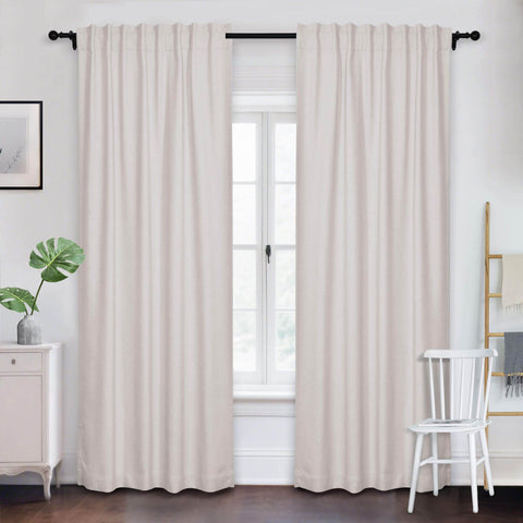 Frank Room Darkening Linen Blend Curtains Heavy Weight Thermal Blackout Drapes Back Tab & Rod Pocket - Cololeaf -- #07 Sand Beige