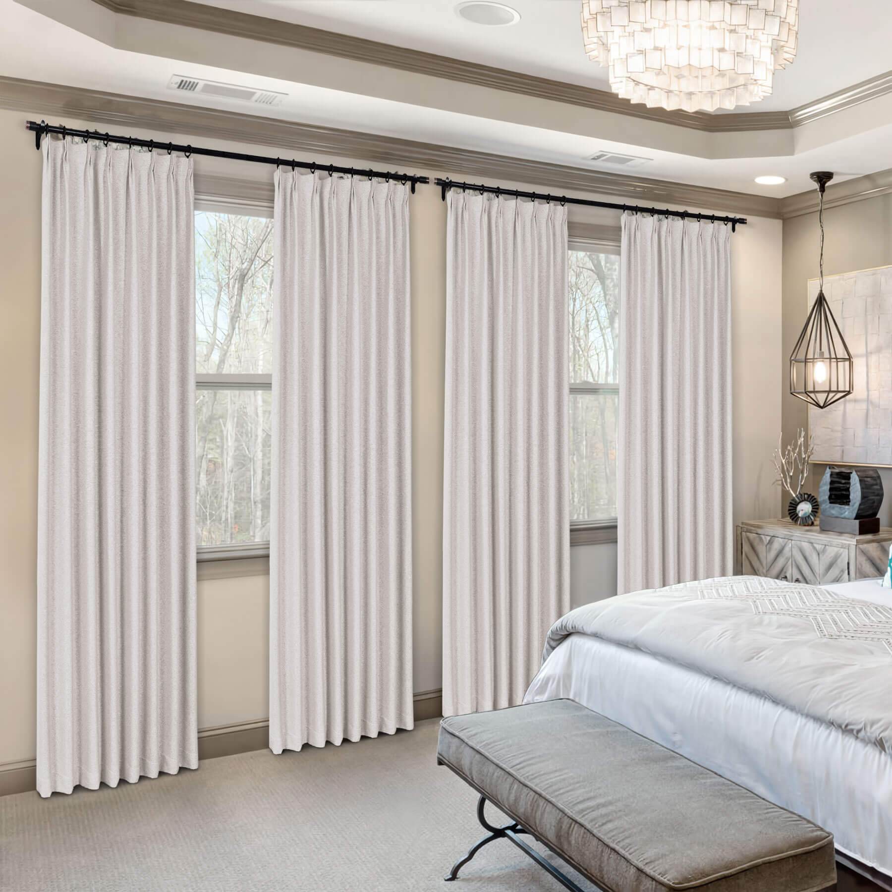 Frank Heavyweight Linen Blend Blackout Curtains - Thermal Insulated, Room Darkening, Pinch Pleat Drapes - Cololeaf -- #01 Ivory White