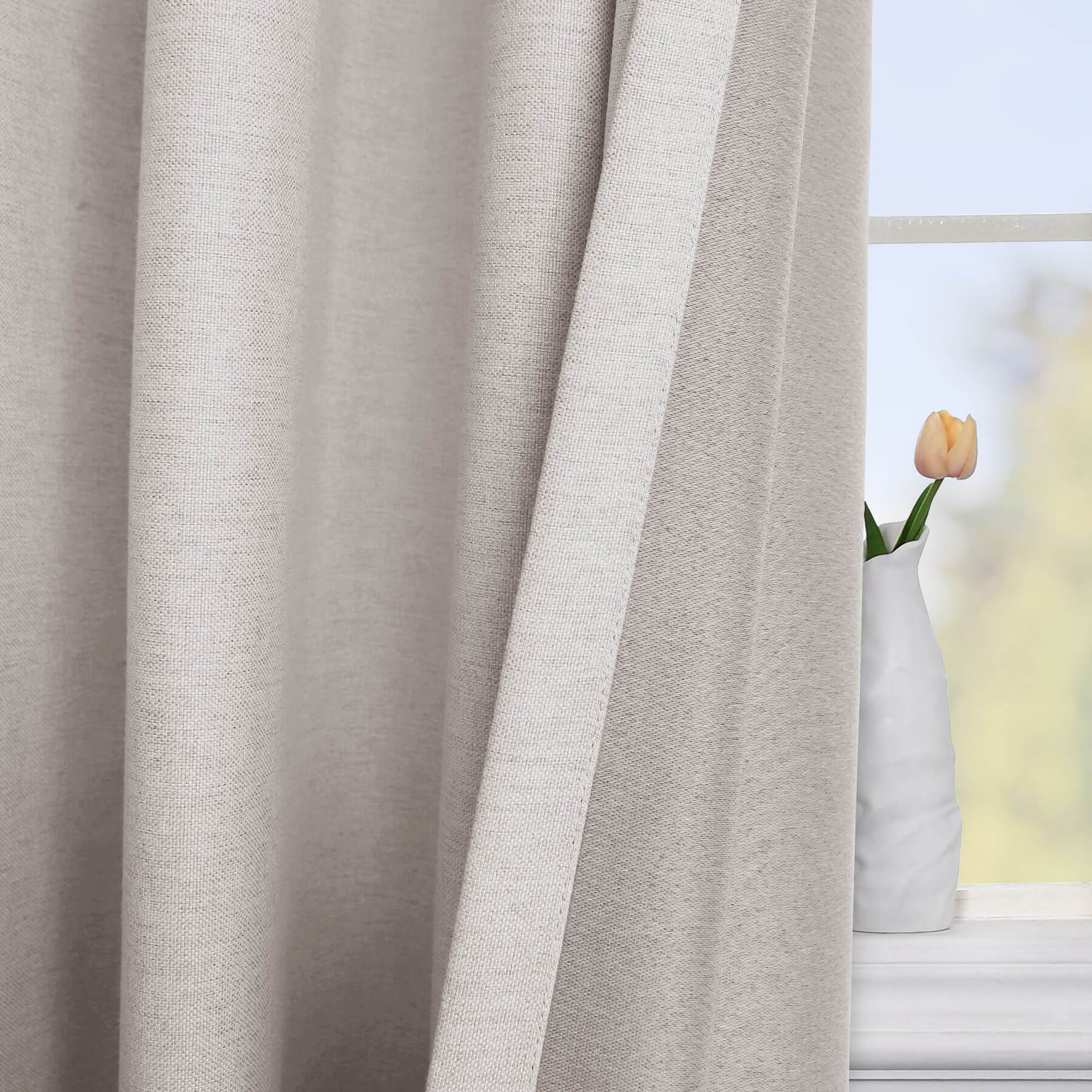 Frank Heavyweight Linen Blend Blackout Curtains - Thermal Insulated, Room Darkening, Pinch Pleat Drapes - Cololeaf -- #01 Ivory White