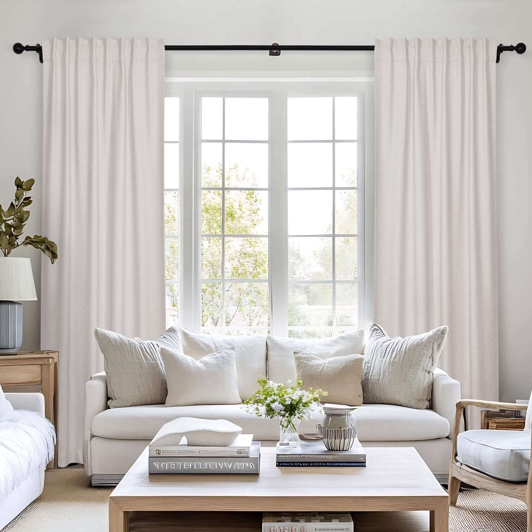 Frank Room Darkening Linen Blend Curtains Heavy Weight Thermal Blackout Drapes Back Tab & Rod Pocket - Cololeaf -- #07 Sand Beige