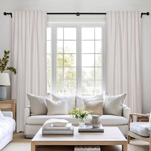 Frank Room Darkening Linen Blend Curtains Heavy Weight Thermal Blackout Drapes Back Tab & Rod Pocket - Cololeaf -- #07 Sand Beige