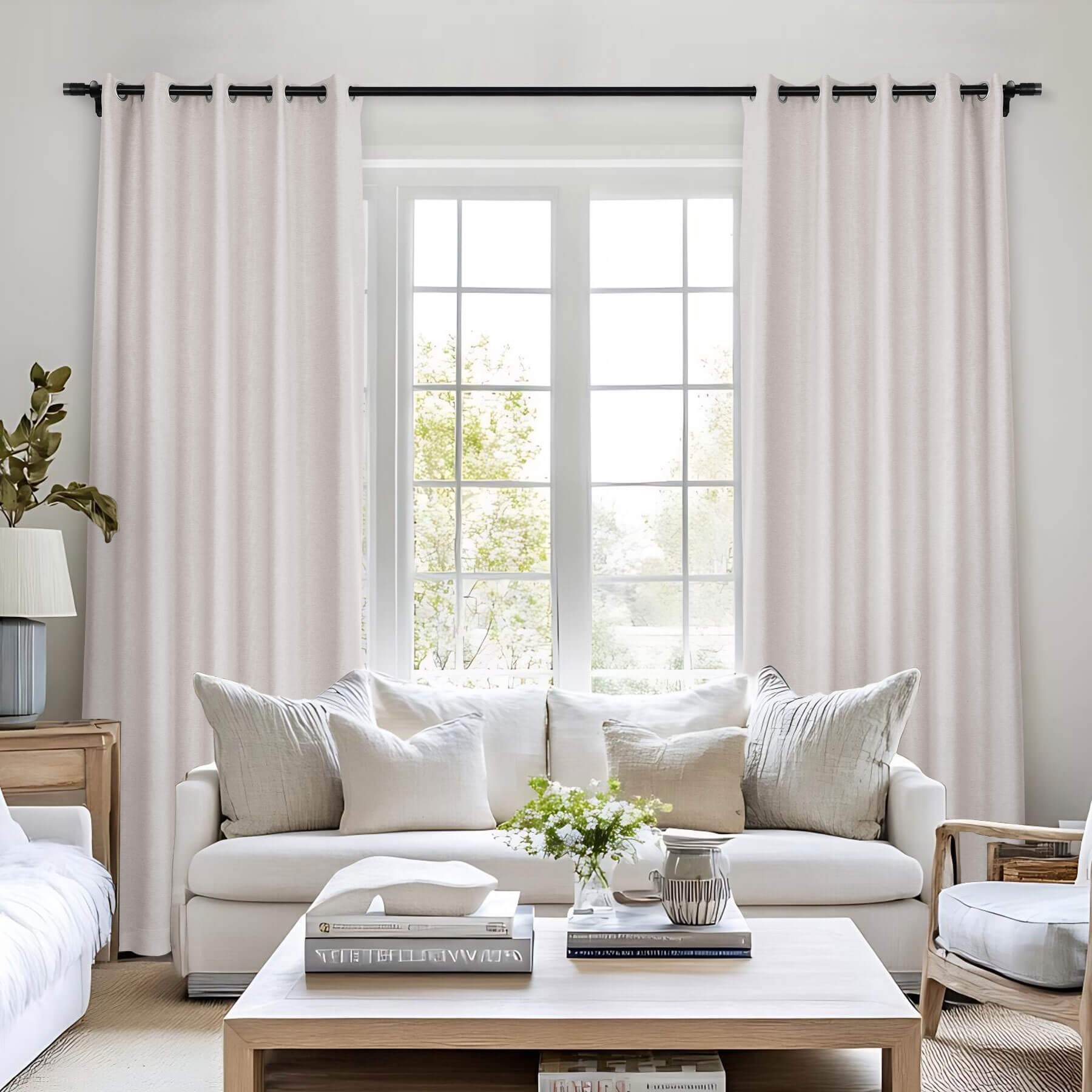 Frank Room Darkening Linen Blend Curtains Heavy Weight Thermal Blackout Drapes Grommet - Cololeaf -- #01 Ivory White