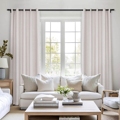 Frank Room Darkening Linen Blend Curtains Heavy Weight Thermal Blackout Drapes Grommet - Cololeaf -- #01 Ivory White