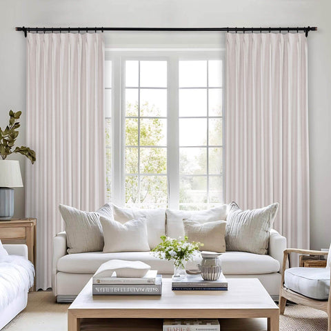 Frank Heavyweight Linen Blend Blackout Curtains - Thermal Insulated, Room Darkening, Pinch Pleat Drapes - Cololeaf -- #01 Ivory White
