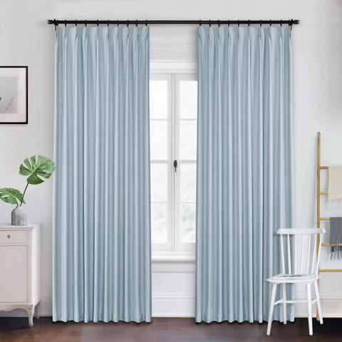 Frank Heavyweight Linen Blend Blackout Curtains - Thermal Insulated, Room Darkening, Pinch Pleat Drapes - Cololeaf -- #01 Ivory White
