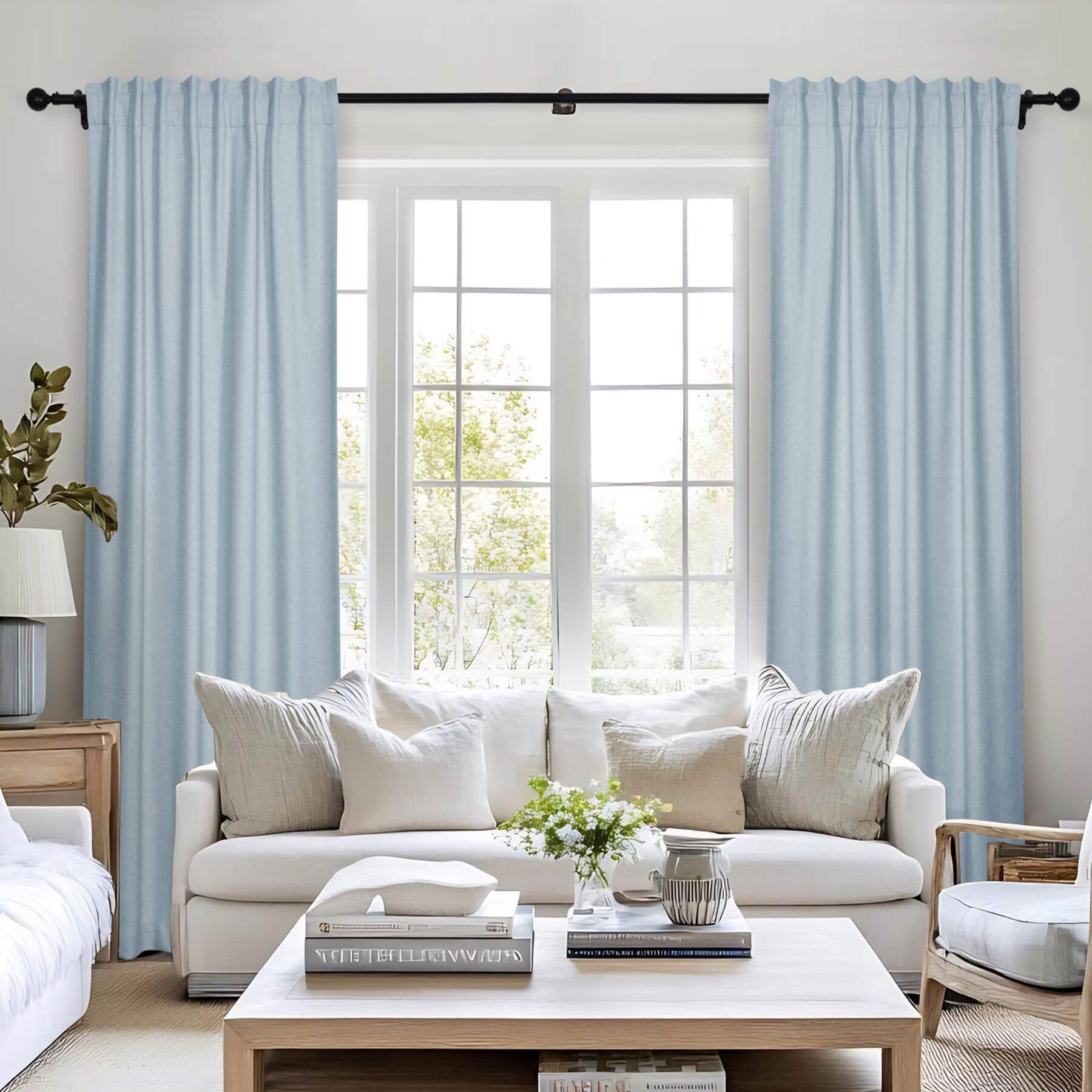 Frank Room Darkening Linen Blend Curtains Heavy Weight Thermal Blackout Drapes Back Tab & Rod Pocket - Cololeaf -- #07 Sand Beige