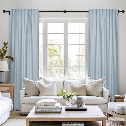 Frank Room Darkening Linen Blend Curtains Heavy Weight Thermal Blackout Drapes Back Tab & Rod Pocket - Cololeaf -- #07 Sand Beige