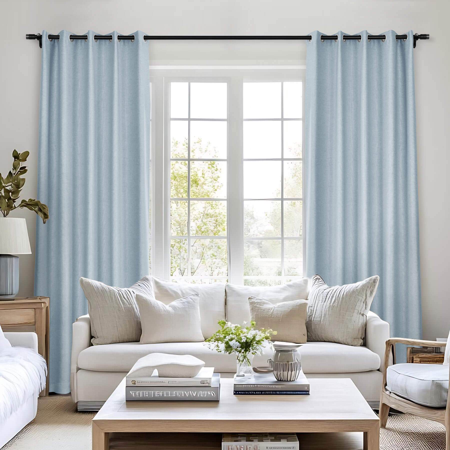 Frank Room Darkening Linen Blend Curtains Heavy Weight Thermal Blackout Drapes Grommet - Cololeaf -- #01 Ivory White
