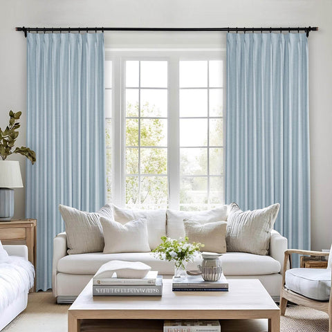 Frank Heavyweight Linen Blend Blackout Curtains - Thermal Insulated, Room Darkening, Pinch Pleat Drapes - Cololeaf