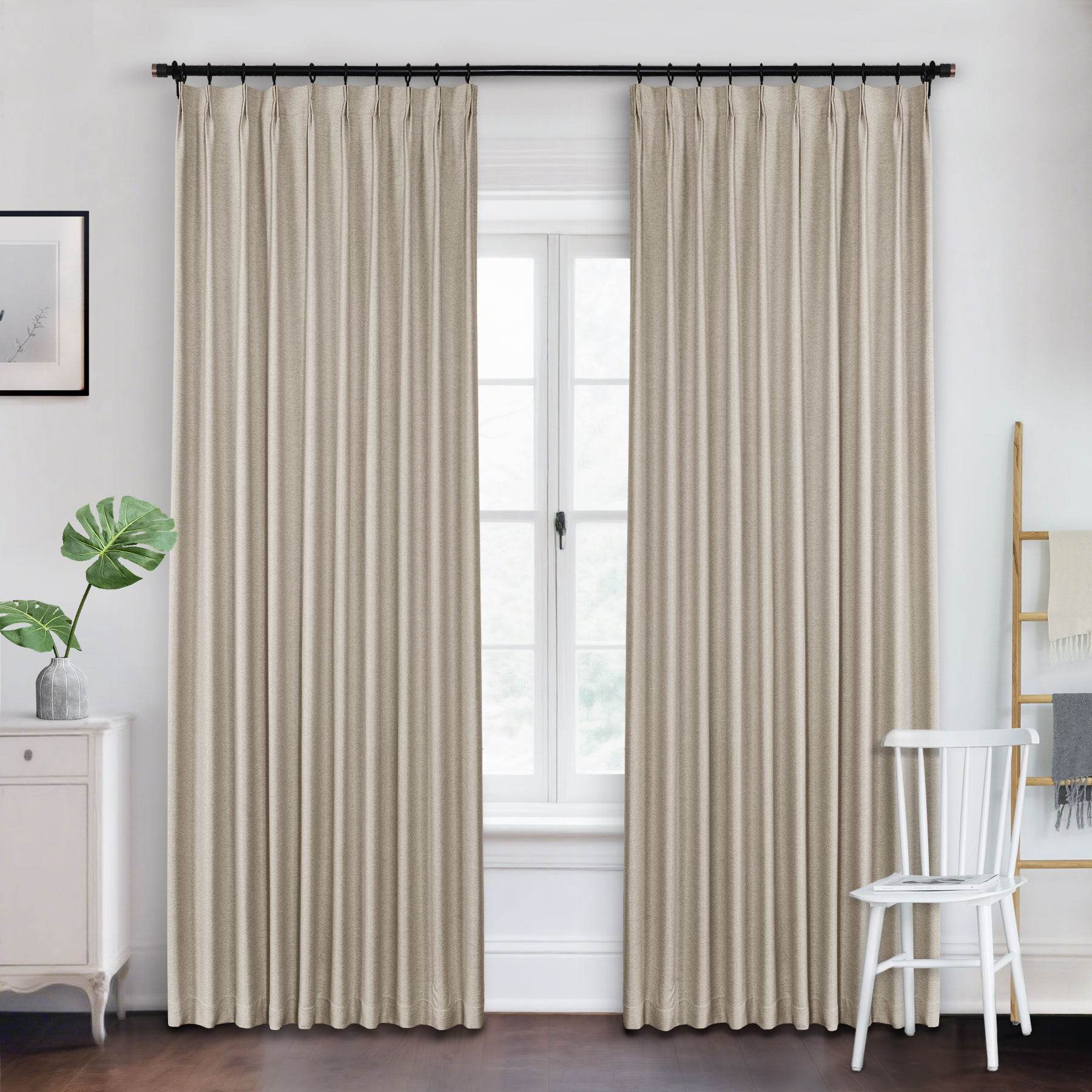 Frank Heavyweight Linen Blend Blackout Curtains - Thermal Insulated, Room Darkening, Pinch Pleat Drapes - Cololeaf