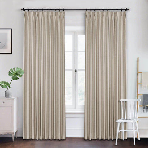 Frank Heavyweight Linen Blend Blackout Curtains - Thermal Insulated, Room Darkening, Pinch Pleat Drapes - Cololeaf -- #01 Ivory White
